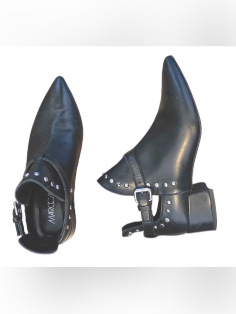 Marccain Italian Made Black  Wrapped Block Heel Stud Buckle Booties Size 36